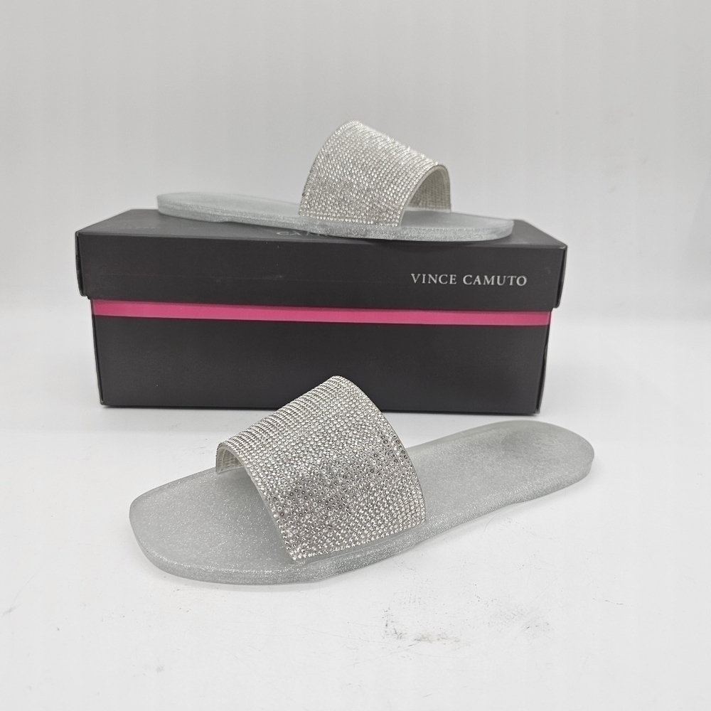 NIB Vince Camuto Embellished Metallic Silver Sparkle Jaquell Jelly Slide Sandal - Picture 5 of 15